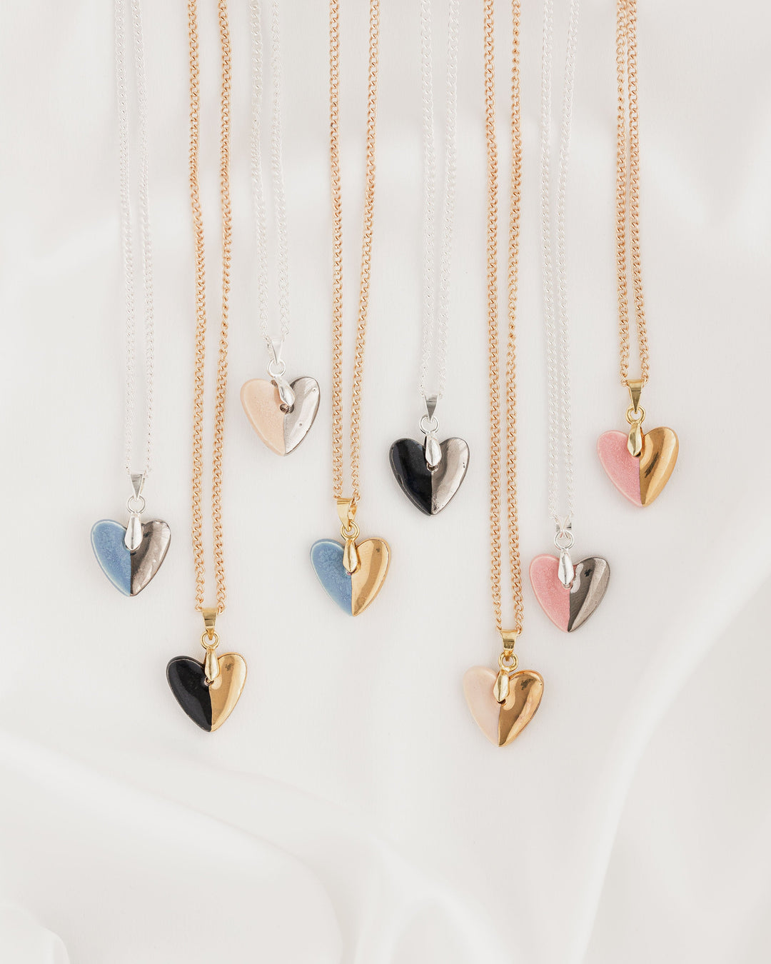 Heart shaped Ceramic pendant necklace and huggies gift set
