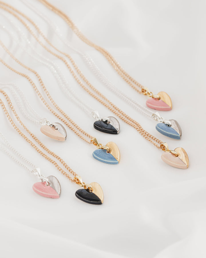 Heart shaped Ceramic pendant necklace and huggies gift set