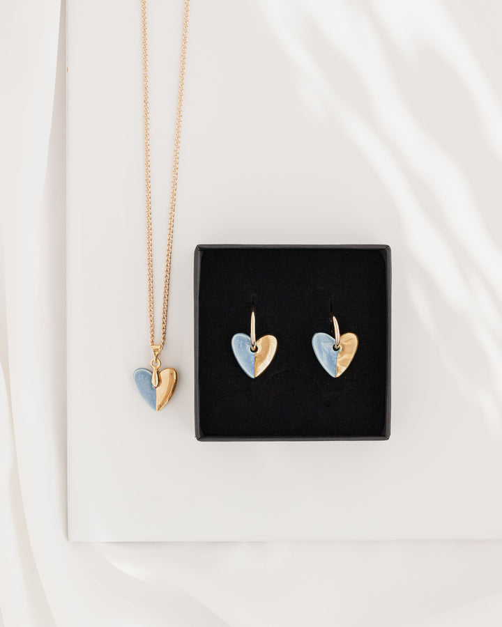 Heart shaped Ceramic pendant necklace and huggies gift set