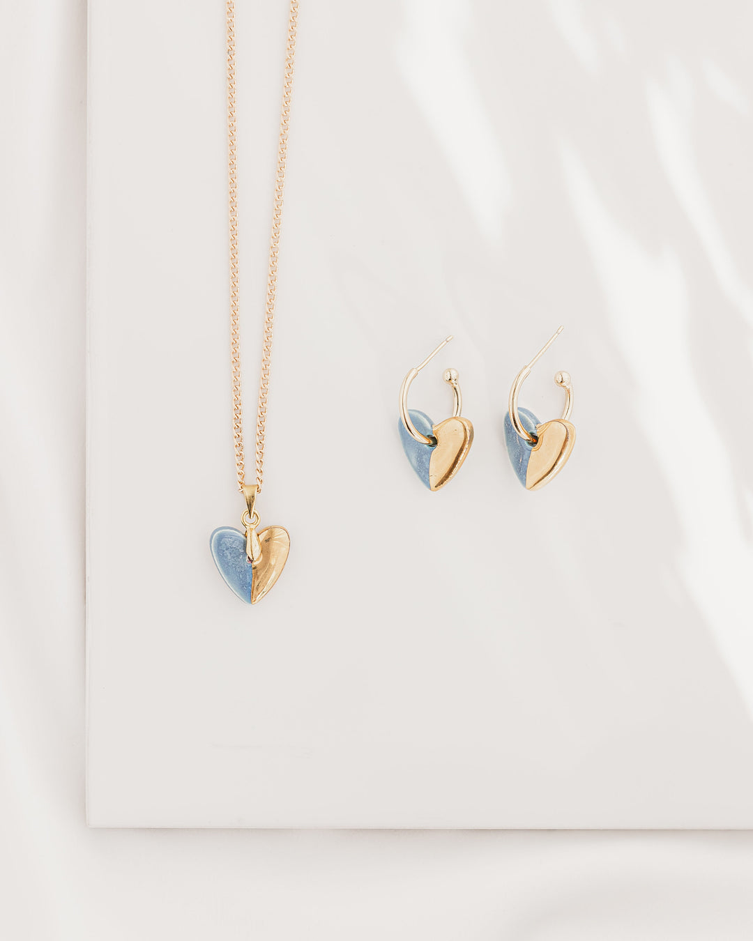 Heart shaped Ceramic pendant necklace and huggies gift set