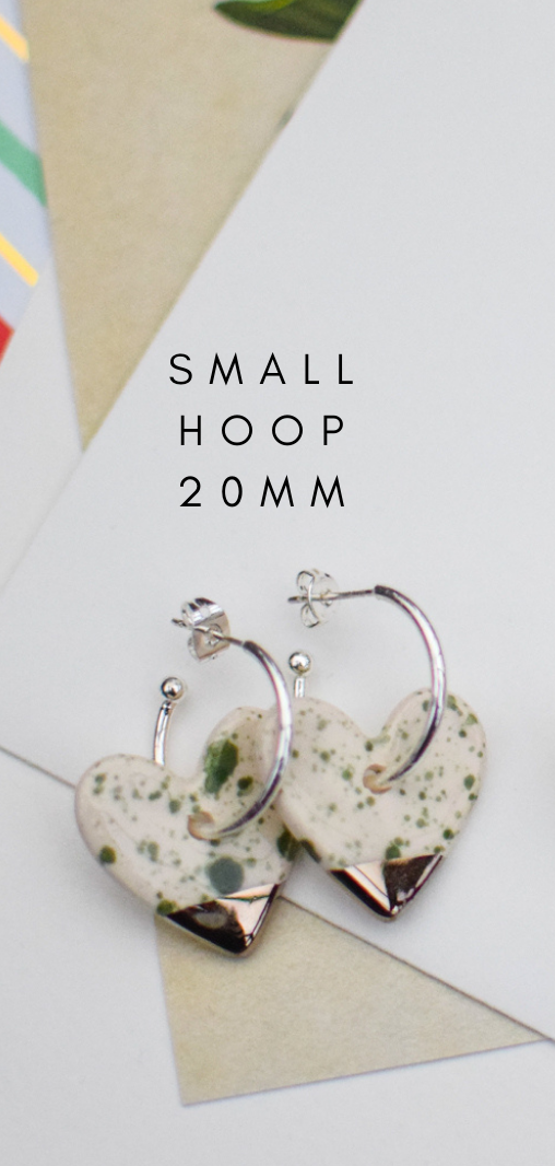 Black and White Spotty Ceramic Heart Charm with Hoops