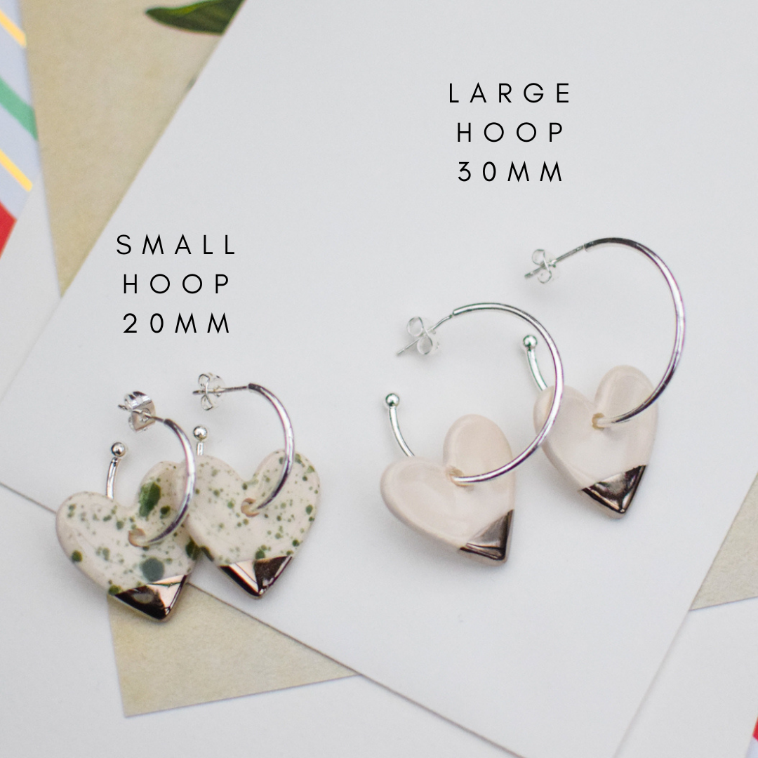 *LIMITED availability* New Green Spotty Ceramic Heart Charm with SMALL Hoops (choice of gold/platinum)
