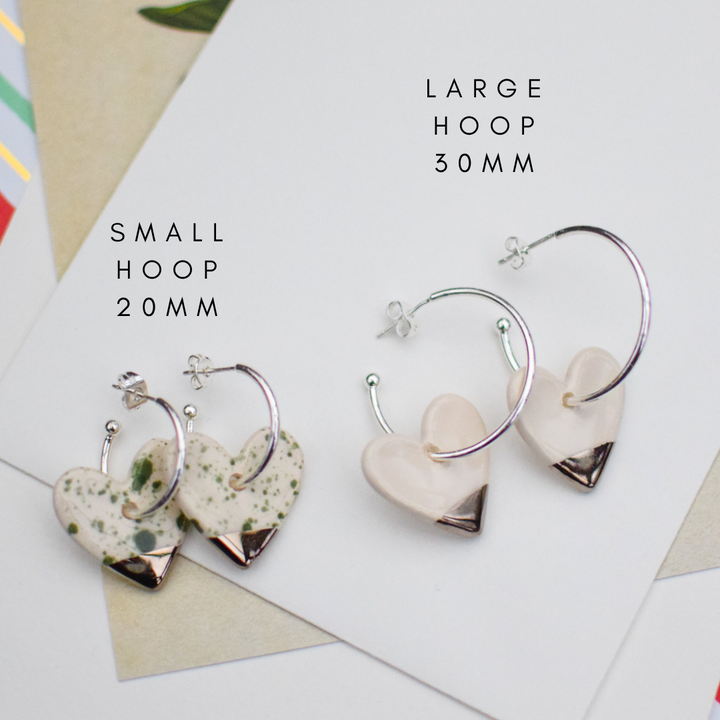 *LIMITED availability* New Green Spotty Ceramic Heart Charm with SMALL Hoops (choice of gold/platinum)