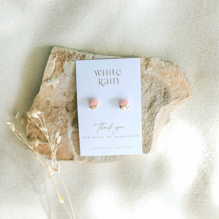 Bridal Party Gift Stud earrings with 'Thank you for being my bridesmaid' earring cards