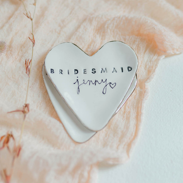 Personalised Heart Shape Bridesmaid Trinket dish and earrings gift set