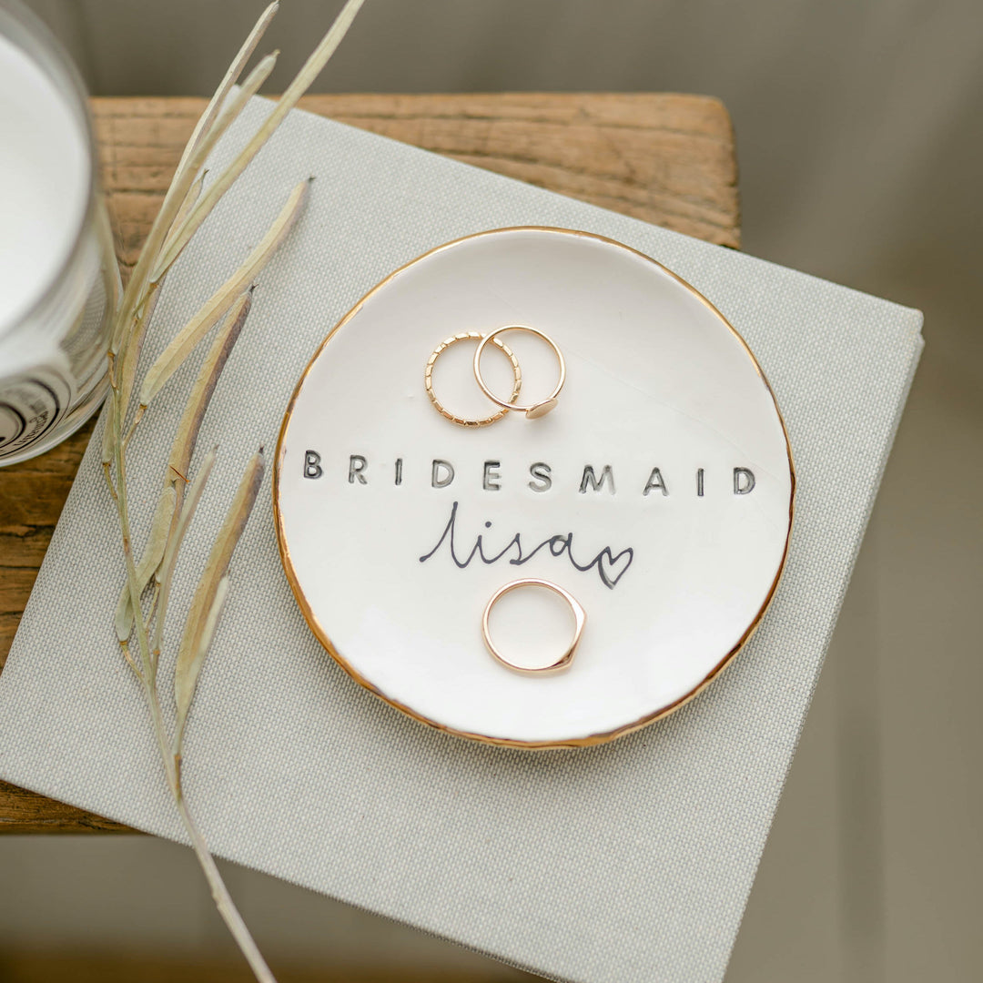 Personalised Circle Shape Bridesmaid Trinket dish and earrings gift set