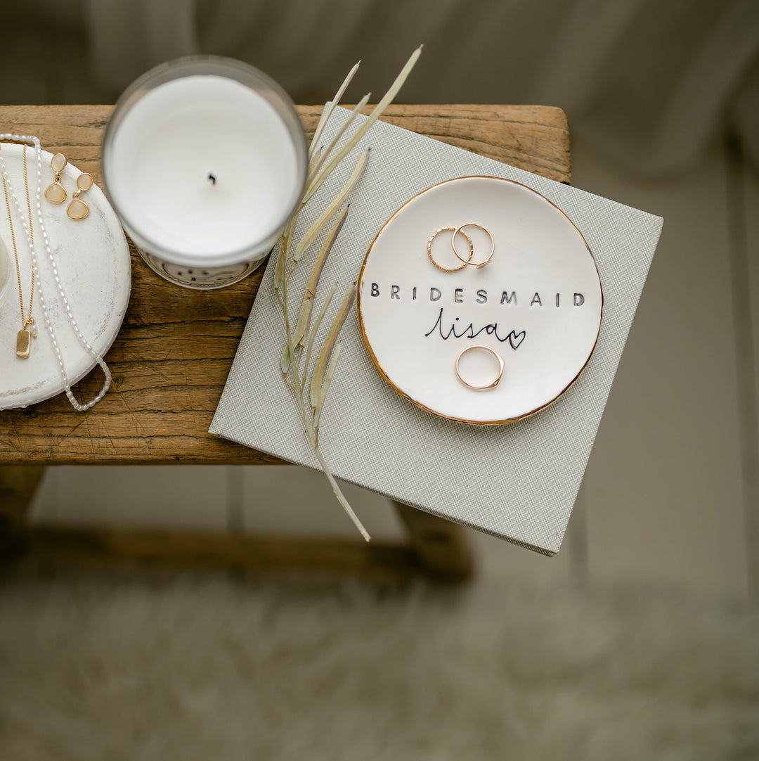 Personalised Bridesmaid Trinket dish with name and date