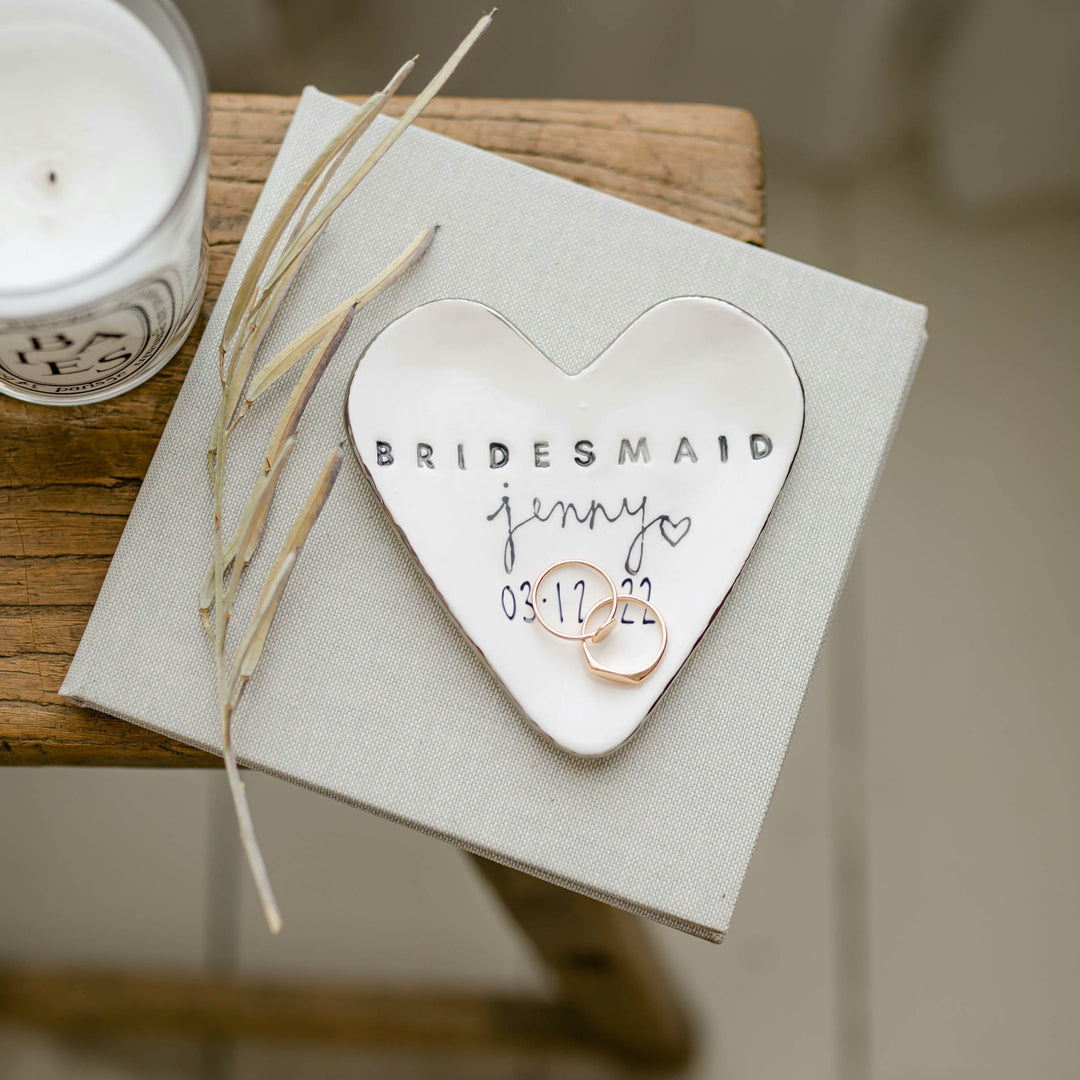 Personalised Heart Shape Bridesmaid Trinket dish and earrings gift set