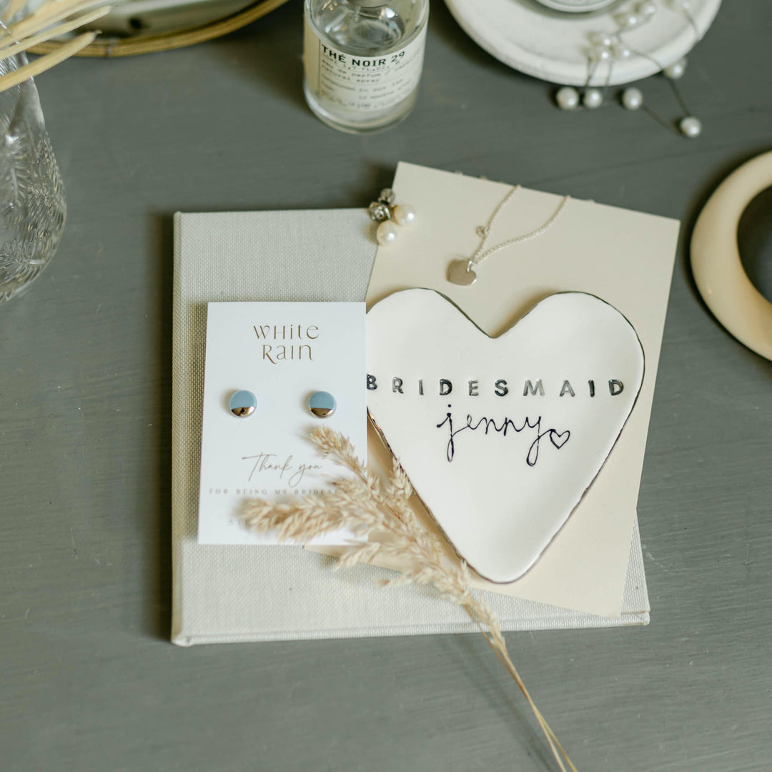 Personalised Heart Shape Bridesmaid Trinket dish and earrings gift set