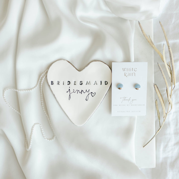 Personalised Heart Shape Bridesmaid Trinket dish and earrings gift set