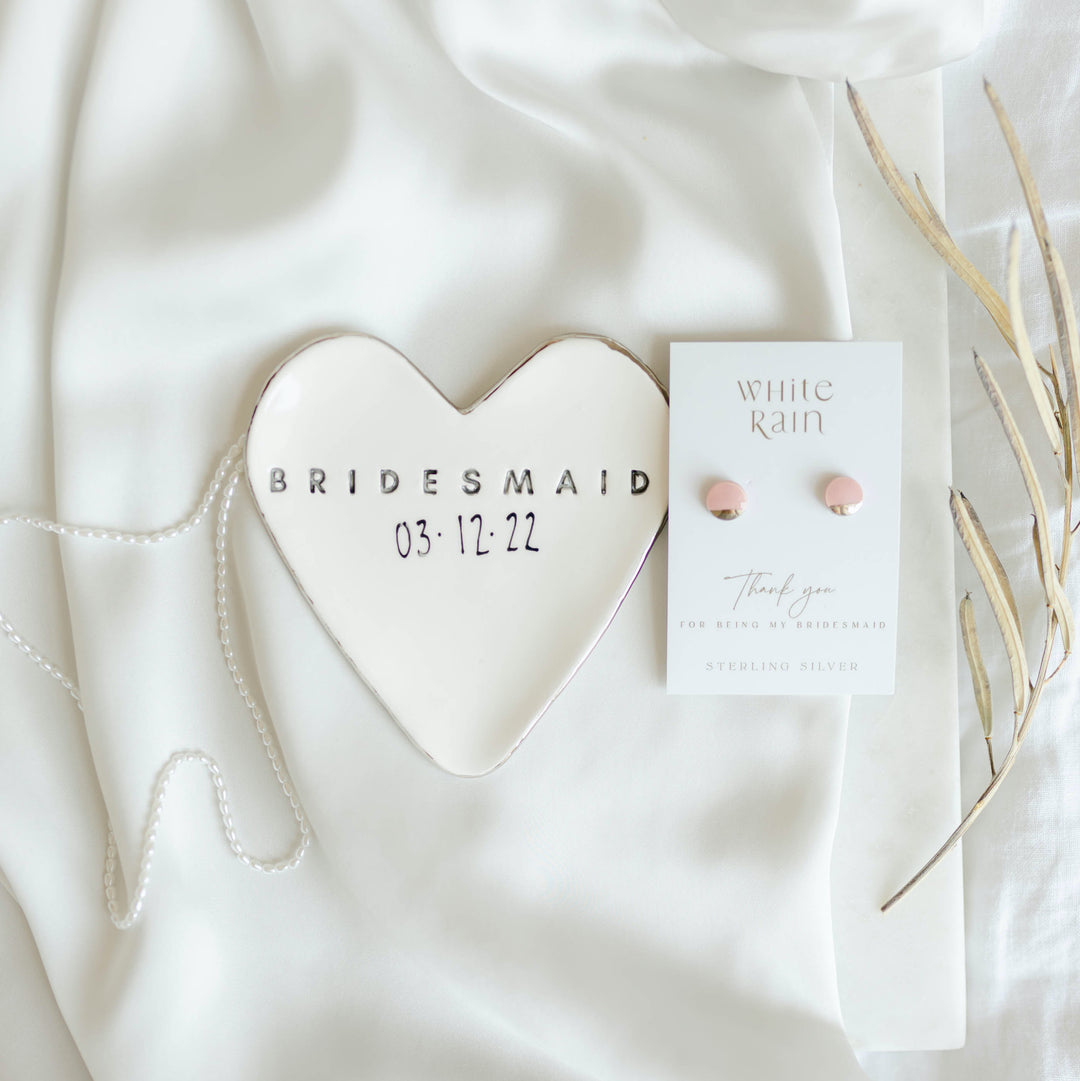 Personalised Heart Shape Bridesmaid Trinket dish and earrings gift set