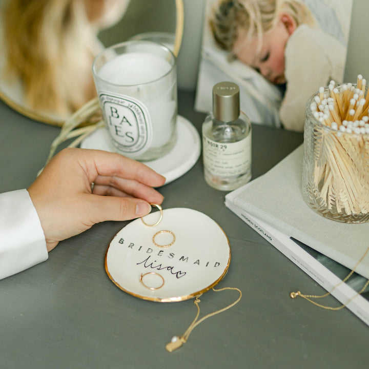 Personalised Circle Shape Bridesmaid Trinket dish and earrings gift set