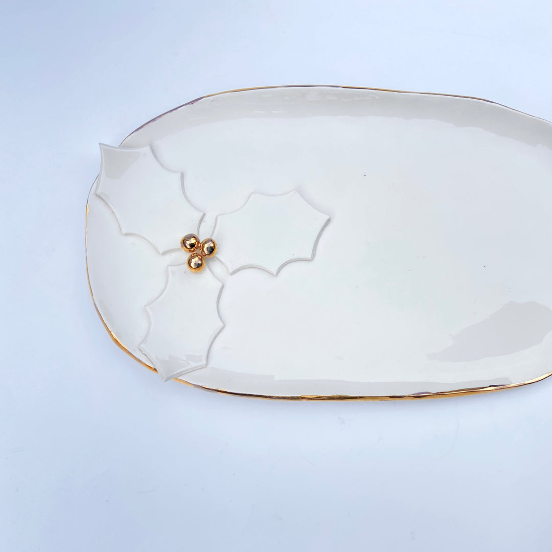 Oval Platter with Holly Motif