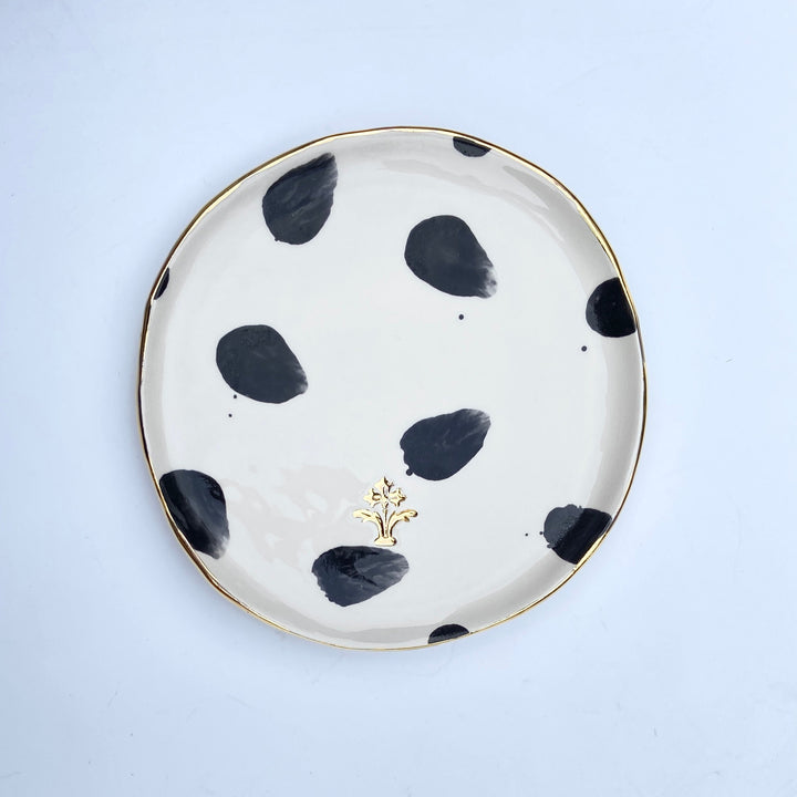 Side Plate with Black Spots and Gold Flower Motif Stamp