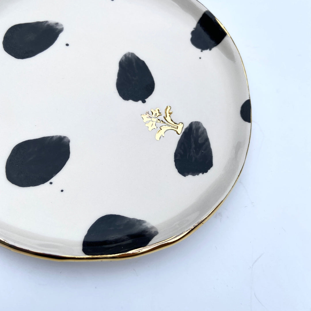 Side Plate with Black Spots and Gold Flower Motif Stamp