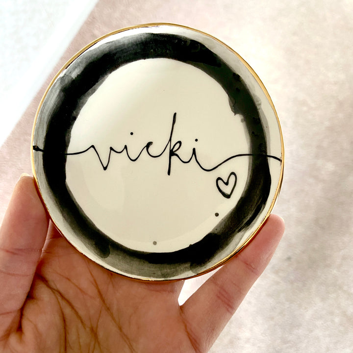 Personalised Black Watercolour style trinket dish and earrings Gift set