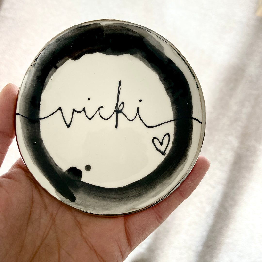 Personalised Black Watercolour style trinket dish and earrings Gift set