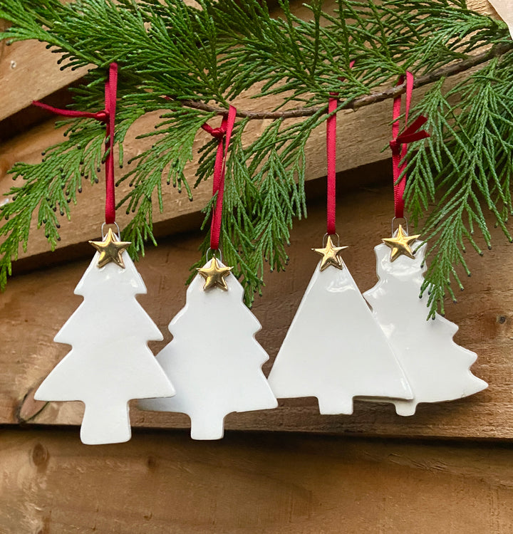 *NEW* Set of 4 Christmas Tree Ornaments with Shiny Gold stars