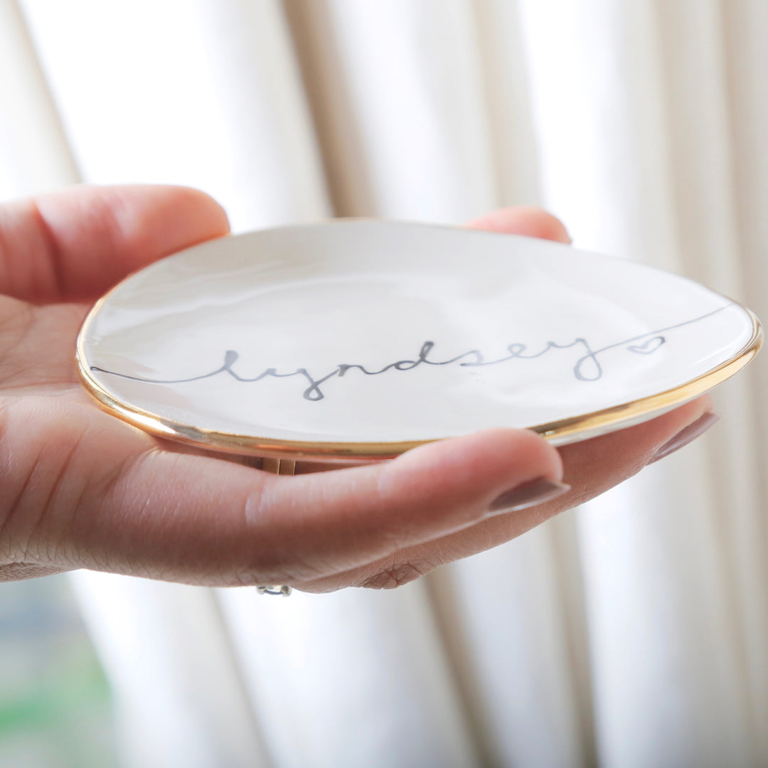 Hand painted personalised trinket dish