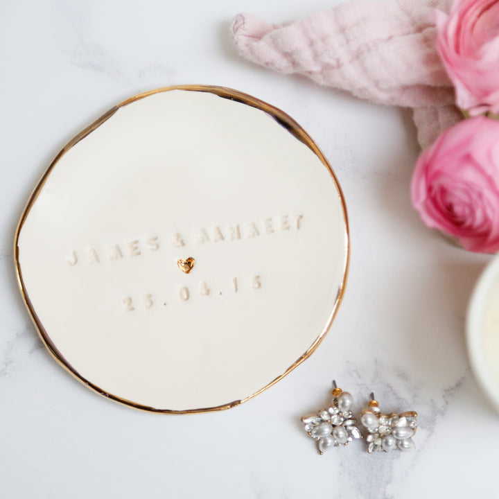 Celebration trinket dish personalised with names and date