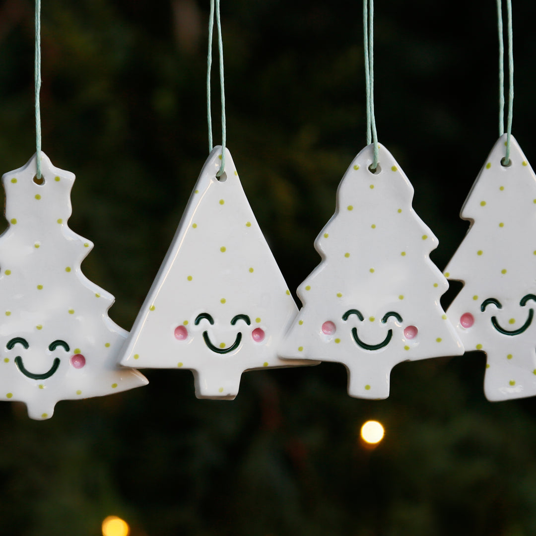 Set 4 Christmas Tree Ornaments with cute smiley faces
