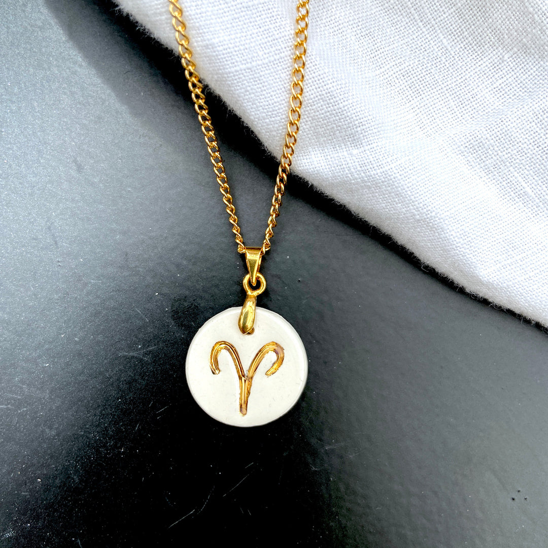 Zodiac Sign Ceramic Necklace Charm