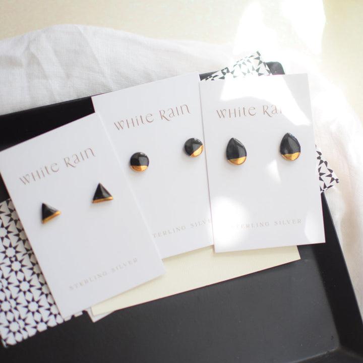 Ceramic stud earrings with gold lustre on a Happy Mother's Day Earring card