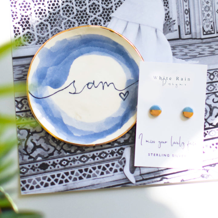 Personalised Watercolour style trinket dish and earrings Gift set