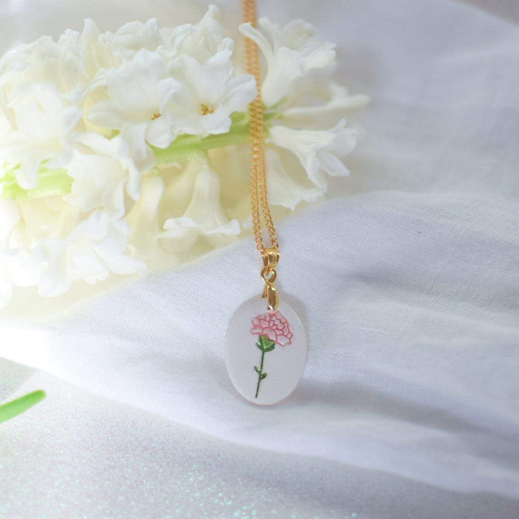 Hand Painted Birth Flower Ceramic necklace