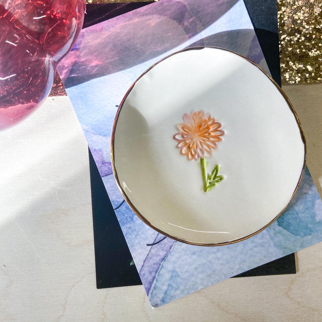Birth Flower trinket dish with ceramic earrings gift set