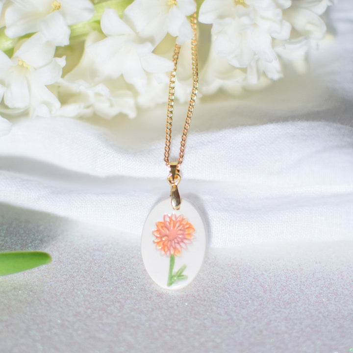 Hand Painted Birth Flower Ceramic necklace