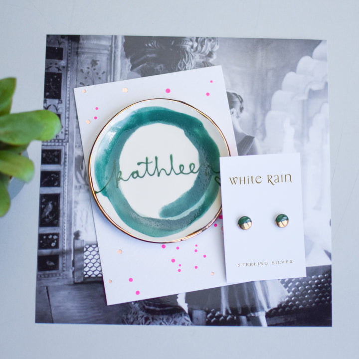 Personalised hand painted trinket dish and earrings set
