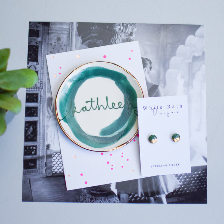 Personalised Watercolour style trinket dish and earrings Gift set