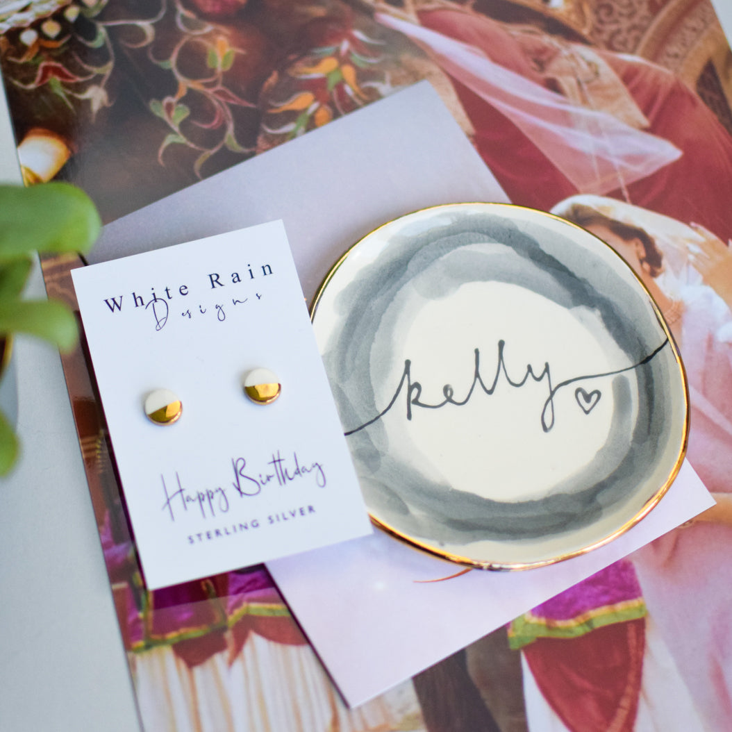 Personalised Watercolour style trinket dish and earrings Gift set