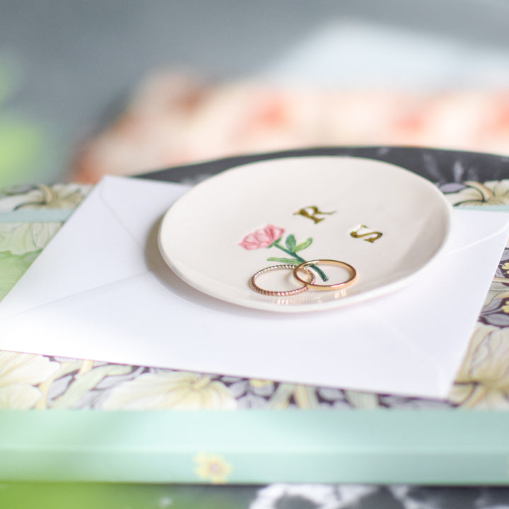 Trinket dish personalised with Initials and Botanical Design