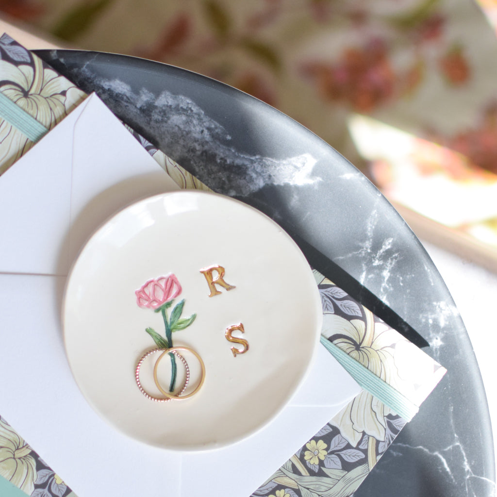 Trinket dish personalised with Initials and Botanical Design