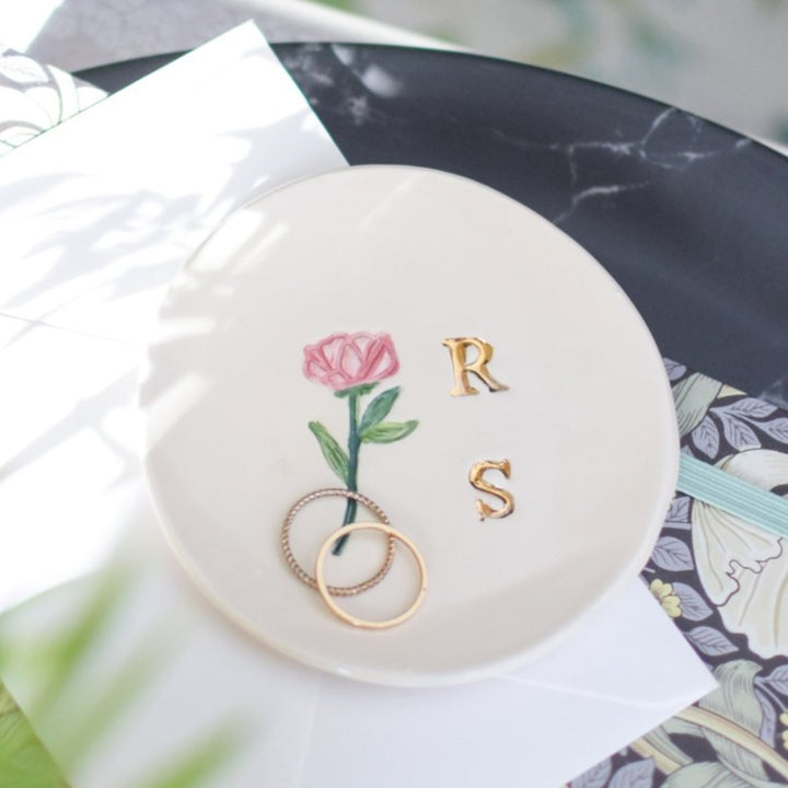 Trinket dish personalised with Initials and Botanical Design