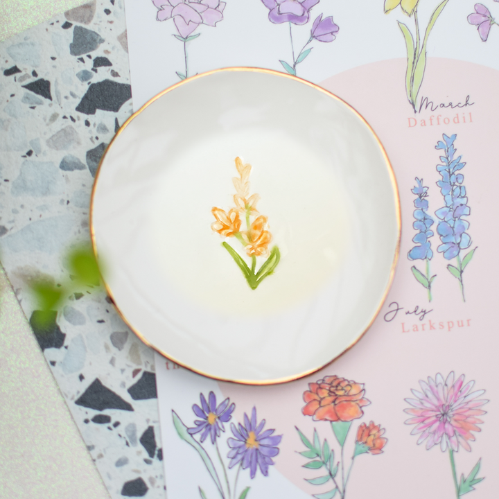 August Birth Flower trinket dish with ceramic earrings gift set