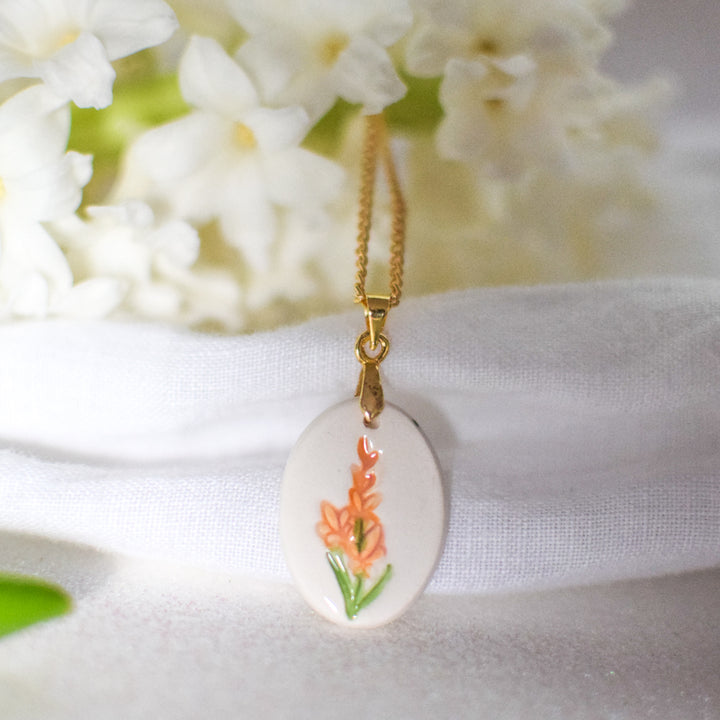 Hand Painted birth flower necklace and ceramic earrings gift set
