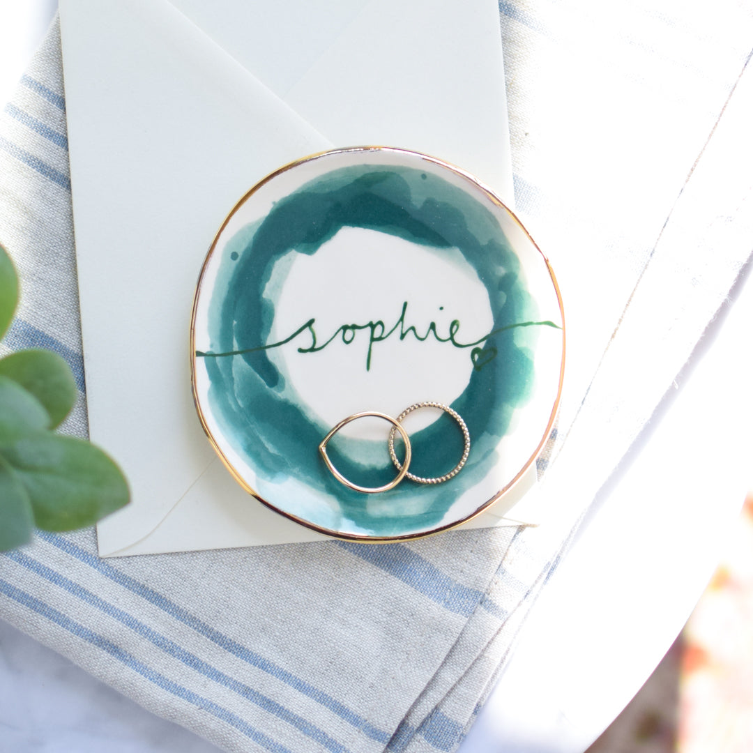 Personalised Watercolour style trinket dish and earrings Gift set