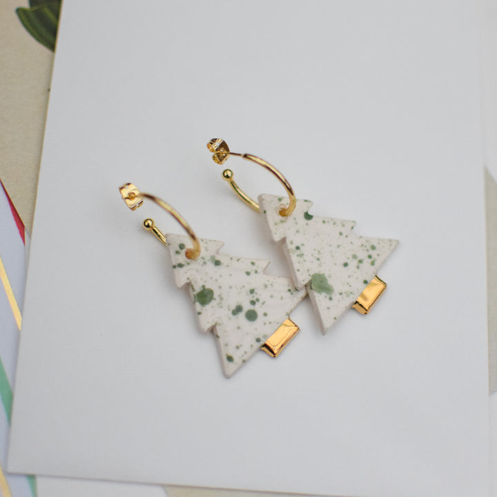 *LIMITED availability* New Green spotty Ceramic Christmas Tree SMALL Hoop (choice of gold/platinum)