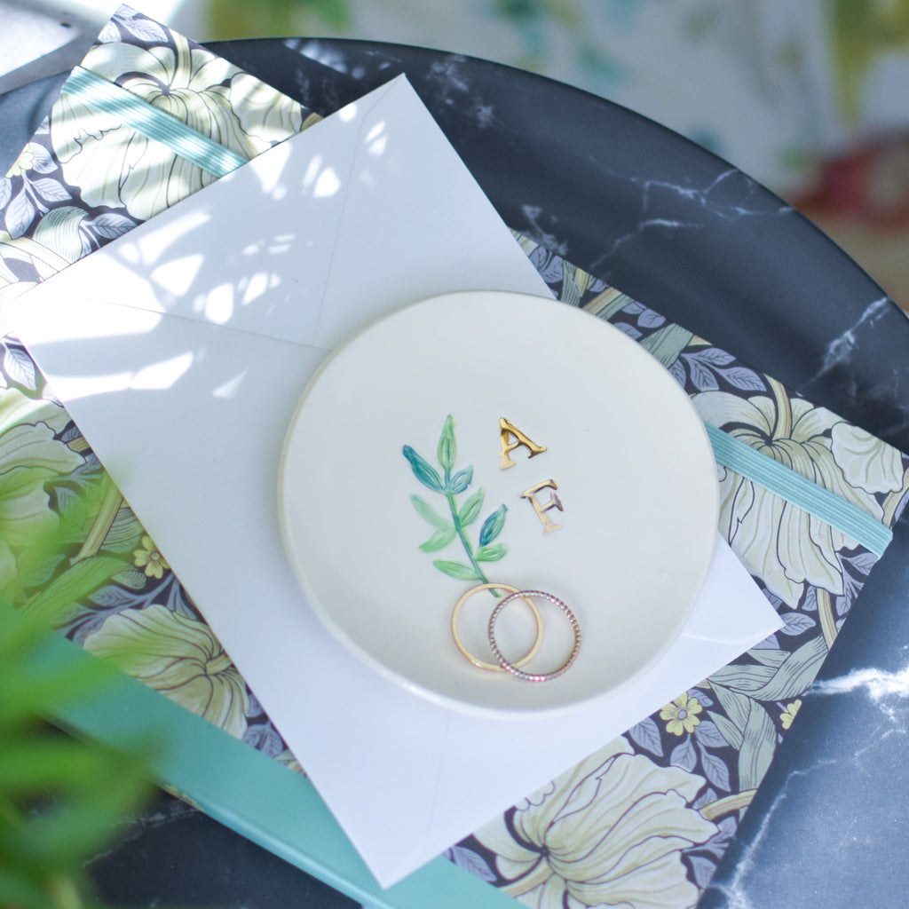 Trinket dish personalised with Initials and Botanical Design