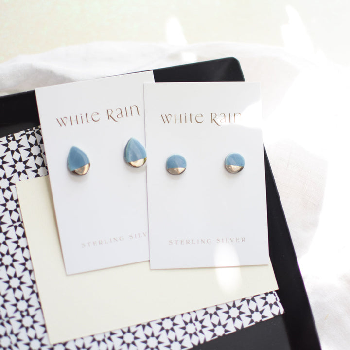 Ceramic stud earrings with platinum lustre on a Happy Mother's Day earring card