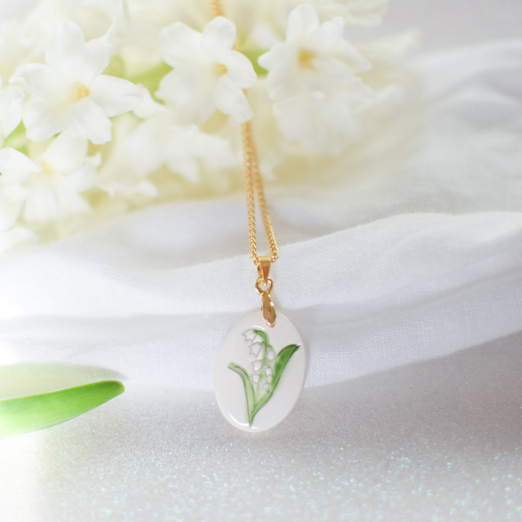 Hand Painted Birth Flower Ceramic necklace