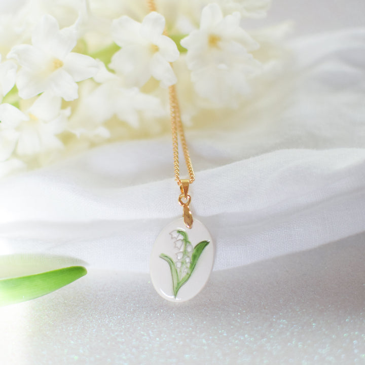 Hand Painted Birth Flower Ceramic necklace