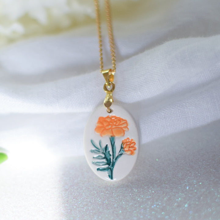 Hand Painted Birth Flower Ceramic necklace