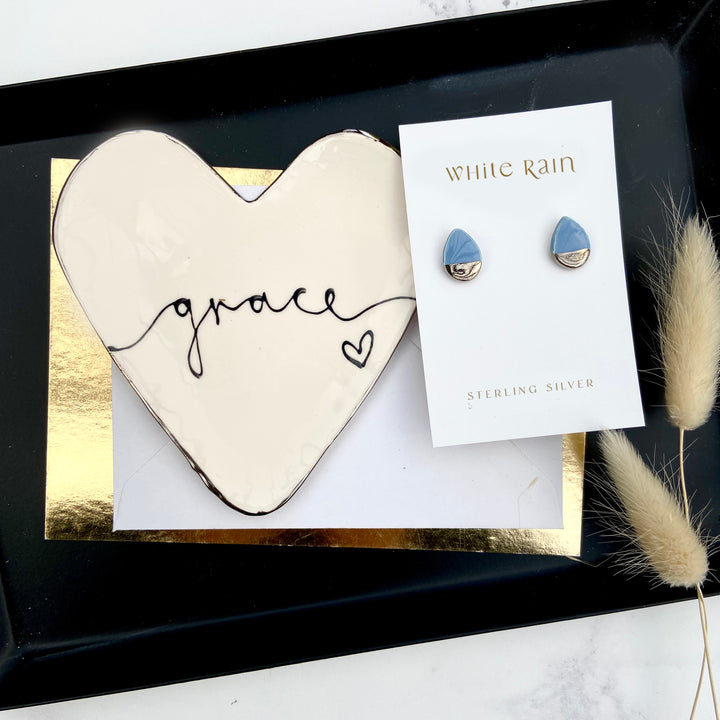 Personalised trinket dish and earrings Gift set