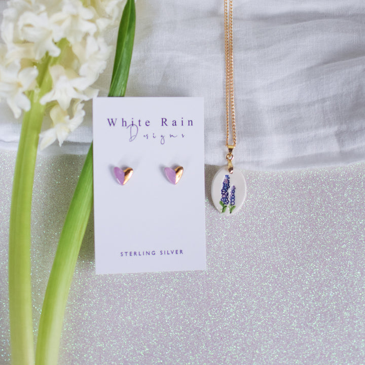 July Birth Flower Larkspur Hand Painted Birth Flower Ceramic Pendant