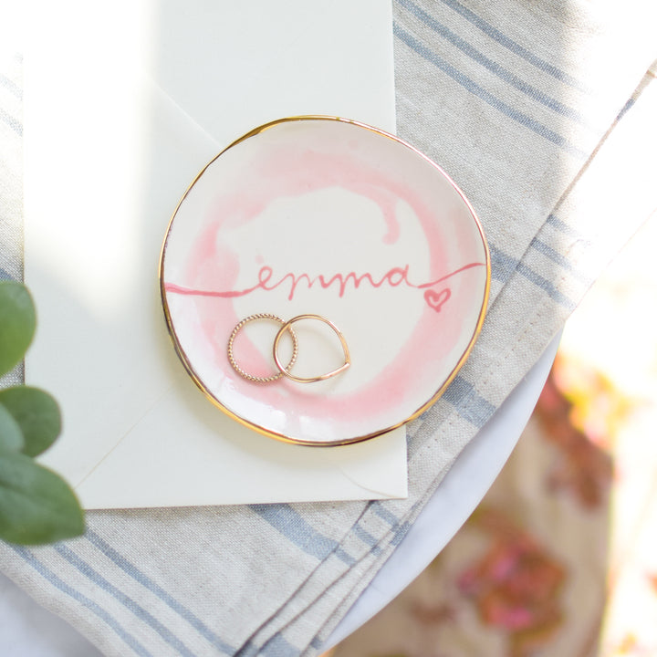 Personalised Watercolour style trinket dish and earrings Gift set