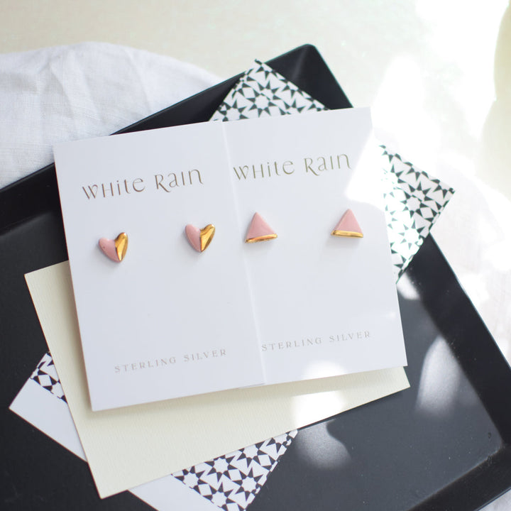 Ceramic stud earrings with gold lustre on a Happy Mother's Day Earring card